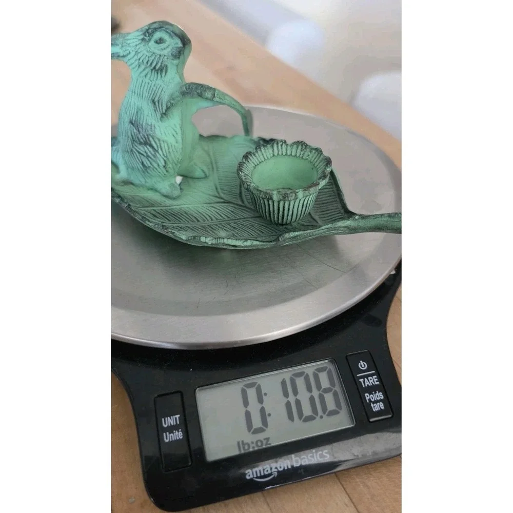 VTG Andrea Sadek Brass Verdigris Bunny Rowing Leaf Boat Candle Holder Kitsch